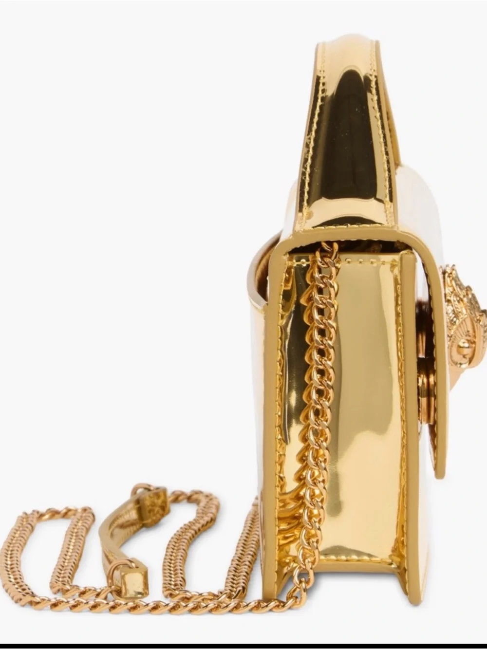 Kurt Geiger Gold Metallic Top-Handle Clutch with Acorn Accent